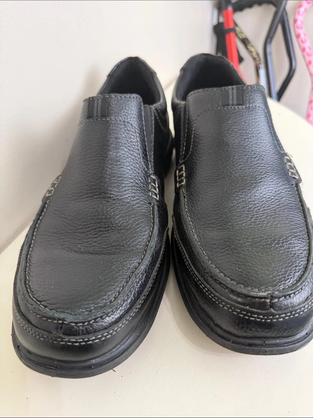 (2397) Nunn Bush Men's Black Slip-On Leather Dress Shoes, Size: 10M